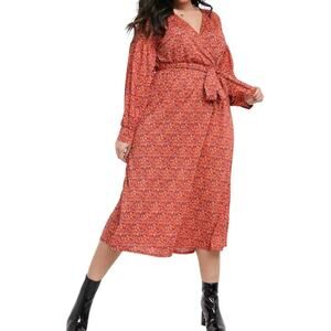 ASOS CURVE Dress Size 16 Floral Ditsy Print Surplice Neckline Long Sleeve